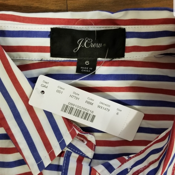 J.Crew red/whte/blue buttonup dress w/sash NWT 6 - Picture 4 of 5